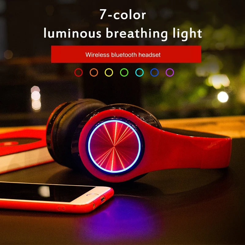 Bluetooth Gaming Headset Wireless Stereo Headphones with Mic & RGB Lights for PC/Laptop