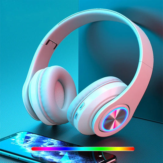 Bluetooth Gaming Headset Wireless Stereo Headphones with Mic & RGB Lights for PC/Laptop